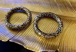 PAIR 4 Gauge Ear Weights Gold Baroque Hoops Magnetic Closure Engraved - Picture 1 of 2