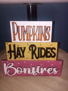 Farmhouse Mini Wooden Word Stack, Tier Tray Decor Fall Pumpkin Bonfire Thin 3D - Picture 1 of 1