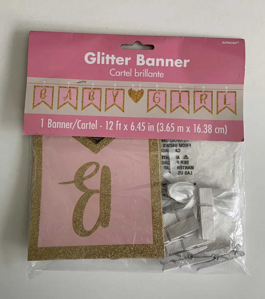 NUEVO Banner Brillo Bebé Niña Rosa/Dorado 12 pies x 6,45 pulgadas Foto 1 de 1