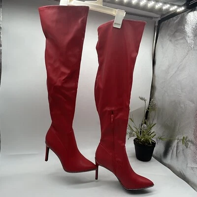 BAR III Milliee Over-The-Knee 尖头人造皮革红色靴子,尺寸 7.5M 全新 — 第 1/4 张图片