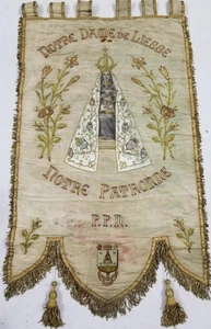 Antique Metallic Embroidered Holy Mary Procession Religious Church Banner 94x57c - Foto 1 di 14