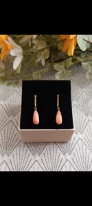 NBS 9ct Yellow Gold Angel Skin Pink Coral Andralock Earrings - Picture 1 of 9