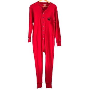 Lazy One Bear Bottom Bear Paw 100% Cotton Red Long John Pajamas Unisex M - Picture 1 of 12