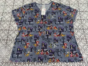 Disney Mickey, Minnie & Friends Halloween WOMEN'S 2X V-Neck Scrub Top New - Picture 1 of 11