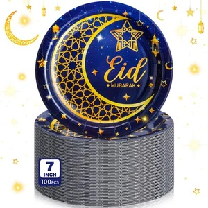 100 Pcs Ramadan Eid Mubarak Party Decorations Supplies Ramadan Paper Plate Bu - Picture 1 of 6