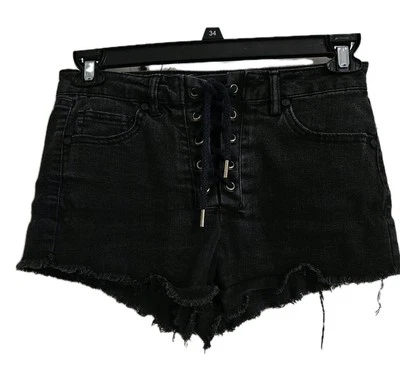 Pantalones cortos de mezclilla Refuge con cordones para mujer 6 (28x2) negros desgastados  Foto 1 de 4