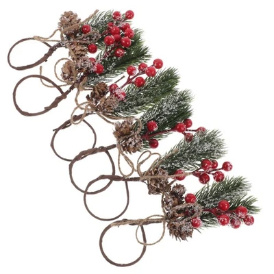  6pz Anelli Tovaglioli Natalizi con Bacche Rosse Ideale per Feste Festive - Immagine 1 di 4