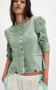 Free People Darcy Seersucker Fitted Square Neck Vintage Slits Hem Jacket M - Bild 1 von 6