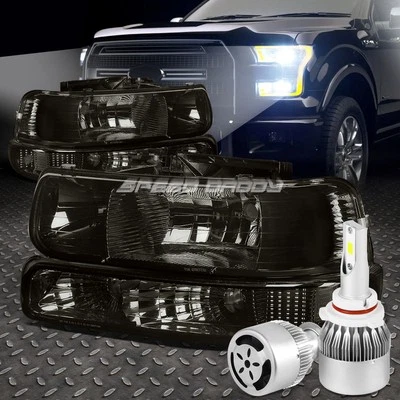 CARCASA AHUMADA FARO ESQUINA TRANSPARENTE+LED BLANCO 9006 HID+VENTILADOR PARA 99-02 SILVERADO Foto 1 de 4