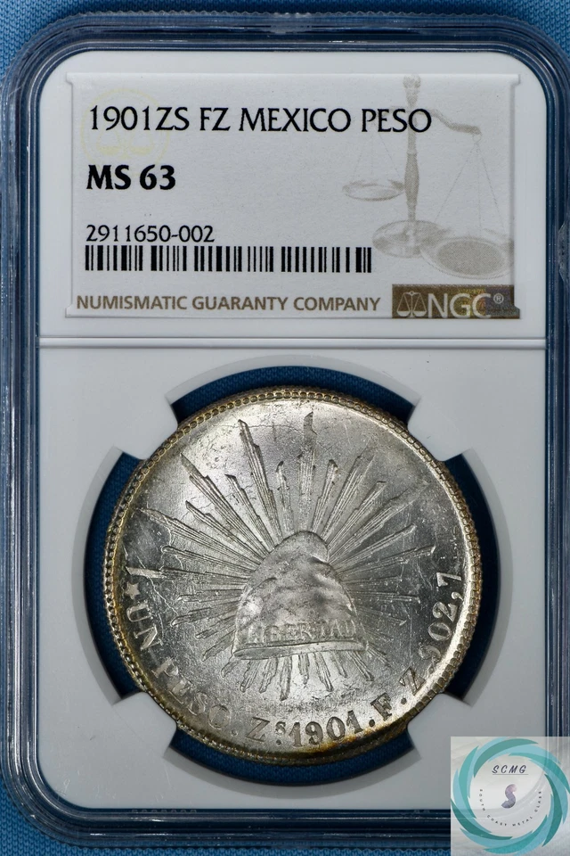 1901 ZS FZ México Plata Un Peso NGC MS63 KM #409.3 - ¡¡Champagne Luster!!! Foto 1 de 4
