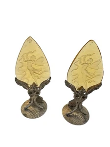 2 Czechoslovakia CUPID ANGEL Intaglio Glass Silver Plated Place Card Holder - Picture 1 of 15