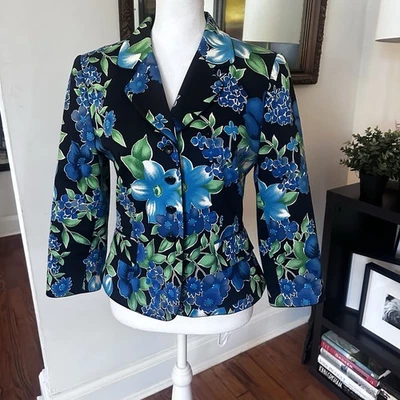 Tahari Arthur S Levine Blazer Lined Floral Pattern 3/4 Sleeves Fitted Buttons - Image 1 of 4