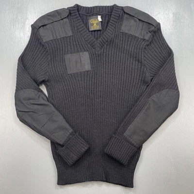 Military Sweater Mens 44 Commando Wool Elbow Patches Marines Citadel England BLK - Image 1 of 4