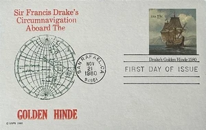 Decaur Charter #4 USCS UX86 Postal Card Sir Francis Drake Golden Hinde 1580 Map  - Picture 1 of 1