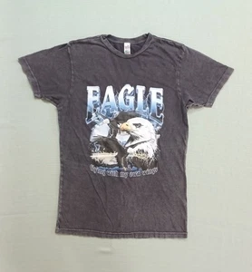 Camiseta de pájaro con estampado gráfico de águila gris lavado ácido talla pequeña volando con mis propias alas - Imagen 1 de 24