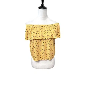 Hollister Womens Blouse Multicolor Floral Short Sleeve Keyhole Neck Tie Ruffle S - Picture 1 of 9