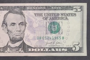 2021 FIVE 5 DOLLAR $ BILL WITH A VERY FANCY BIRTHDAY DATE SERIAL QB 05241965 B - Picture 1 of 3