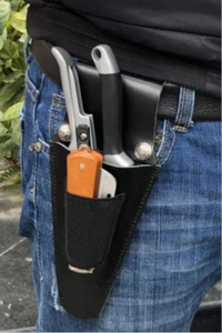 waist belt Bag Garden tool pruning scissors pliers pocket Cow Leather black Q26 - Picture 1 of 7