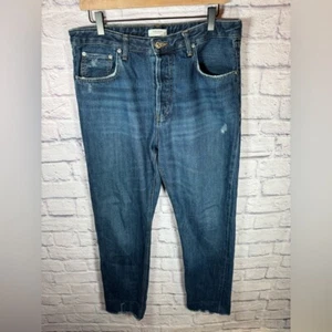 zara womens premium denim button fly dark wash jeans raw hem size 10 - Picture 1 of 8