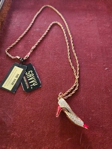Swarovski Schwan signierte rote Emaille Kristall High Heel Halskette. Neu mit Etikett - Bild 1 von 5