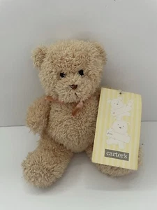 Vintage Carters Baby Bear Brown Plush Lovey Bow Stuffed Animal Teddy Tags T19 - Picture 1 of 4