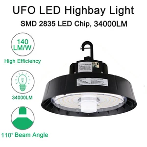240W Dimmable UFO High Bay LED Light Fixture 5000K for Garage Work Shop 100-277V - Picture 1 of 8