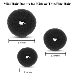 3pcs Mini Kids Hair Donuts Bun Maker Mesh Chignon Ballet Dance Sock Bun Black - Picture 1 of 8
