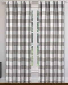 Blackout 365 Kelvin Gray Buffalo Plaid Check Darkening Drapes Pair x 2 37x84 NEW - Picture 1 of 7