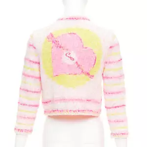 CHANEL 24C Coco Heart pink crochet tweed trim cardigan jacket FR34 XS - Picture 1 of 10