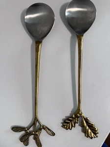 Anthropologie Herbiflora Löffel Servier 2er Set in Gold handgeschliffen Stahl Messing - Bild 1 von 4