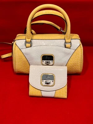 Guess Handbag & Purse Faux Leather Croc Yellow & White Used Once  - Image 1 of 4