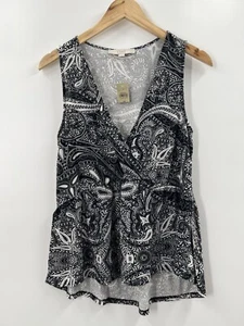 Blusa LOFT Para Mujer Sin Mangas Simulada Envoltura Alta Baja Peplum B/N Cachemira Talla MP NUEVA CON ETIQUETAS - Imagen 1 de 7