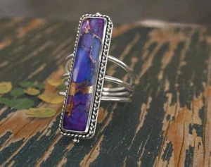 Purple Copper Turquoise 925 Sterling Silver Beautiful Lovely Ring, All Size M993 - Picture 1 of 6
