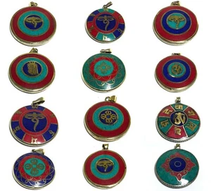 12 PCS 1.5" Tibetan Silver Om Pendants Stone Inlay Filling Nepal Wholesale Lot - Picture 1 of 7