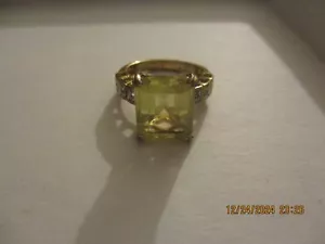 Vintage Lemon Quartz Silver Emerald Cut w/Diamond Accent Ring (6 1/4) - Picture 1 of 4