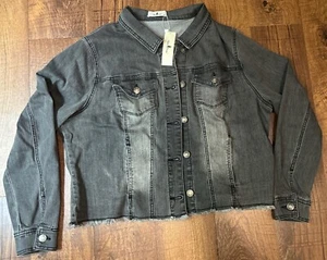Agnes Orinda Women's Plus Size 1X Denim Black Distressed Jacket Coat Stretch (11 - Picture 1 of 2