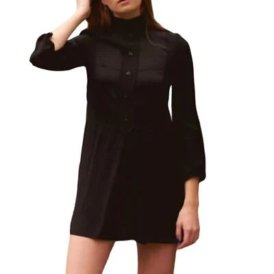 Mujer Tallado Negro Manga Larga Camisa Vestido con Botón en la Parte Superior Talla EU 40/US 8 Foto 1 de 4