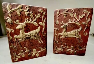 Susan Winget Kerzenhalter Set - Cranberry mit Gold Rentier 4 1/2" Urlaub Dekor - Bild 1 von 4