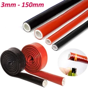 Silikon Glasfaser Brandschutz Schlauch Kabelschutz Sleeve 3mm-150mm Rot/Schwarz - Picture 1 of 12