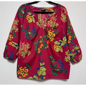TALBOTS Plus Fuchsia Garden Bluse Gr. XL Maximalist Cottagecore Obst Print - Bild 1 von 5