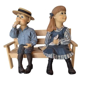 Norway Candy Design School Girl and Boy Sitting with Candy Bag & Book Bench - Picture 1 of 19