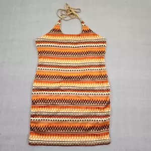 Resortwear Crochet Midi Dress 4XL Bodycon Zig-Zag Boho Chic Modern Halter Orange - Picture 1 of 17