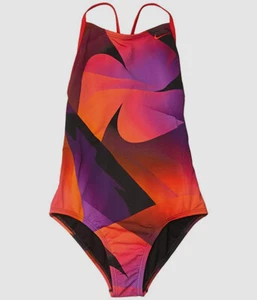 $50 Nike Girls Orange Spectrum Modern Back One-Piece Stretch Swimsuit Size M - Picture 1 of 1