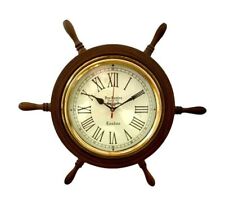18" Wooden Ship Wheel Wall Clock Nautical Wall Hanging Clock For Home Decor