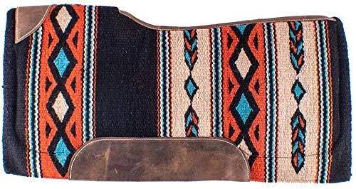 Showman Saddle Pad Memory Felt W/ Turquoise Orange & Reinforced Leather Spine