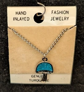 Vintage Nickle Silver Necklace Mushroom Resin Filled Turquoise Size 3/8" - Picture 1 of 1