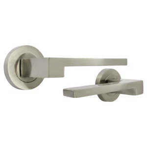 UNO3 Straight Door Handle Satin Nickel Lever on Rose Internal Latch Door Handles - Picture 1 of 9
