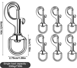 Heavy Duty Swivel Spring Bolt Snap Hook Zinc Steel Claspkeys Hardware 340KG Pull - Picture 1 of 11