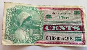 Military Payment Certificate USA Note 5 Cents Series 661 - Picture 1 of 4