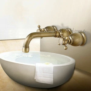 Grifos mezcladores antiguos montados en la pared para baño de 3 orificios con asas cruzadas dobles - Imagen 1 de 4